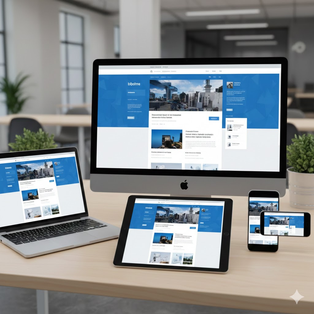 Responsives Design-Prozess zeigt Website auf mehreren Geräten